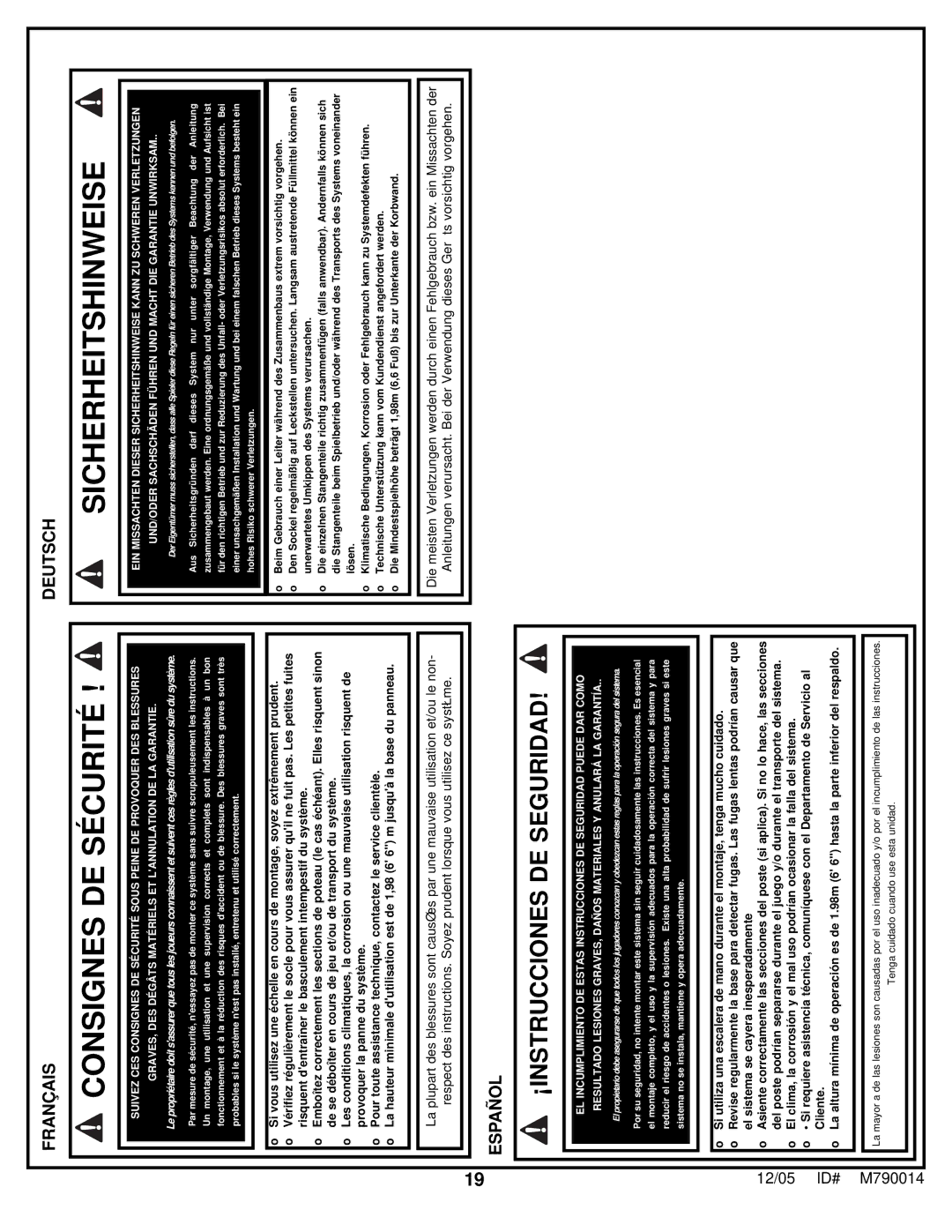 Huffy MX4006 manual Consignes DE Sécurité 