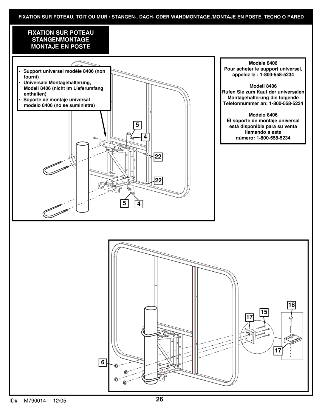 Huffy MX4006 manual Fixation SUR Poteau Stangenmontage Montaje EN Poste 