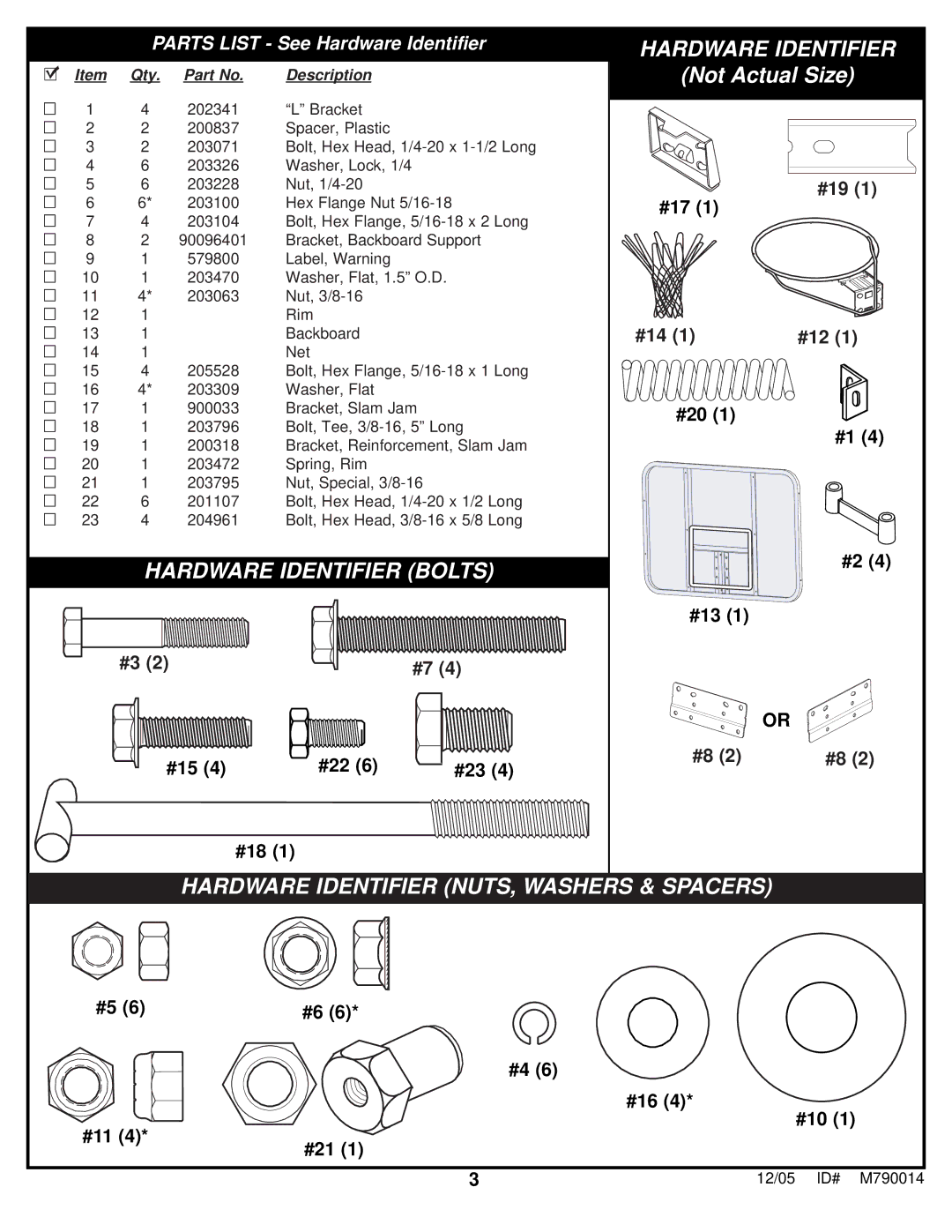 Huffy MX4006 manual Hardware Identifier NUTS, Washers & Spacers 