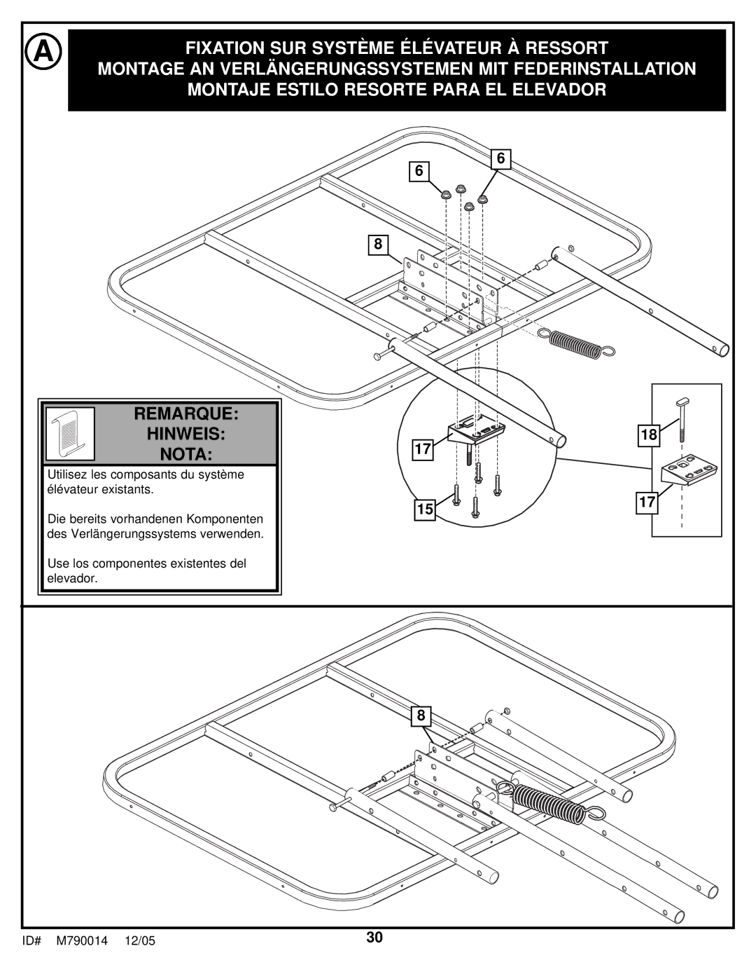 Huffy MX4006 manual Fixation SUR Système Élévateur À Ressort, Montaje Estilo Resorte Para EL Elevador 