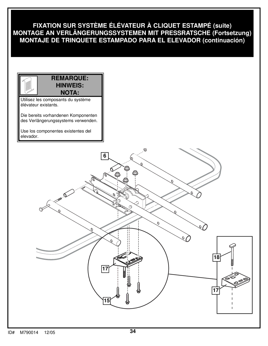 Huffy MX4006 manual Fixation SUR Système Élévateur À Cliquet Estampé suite 