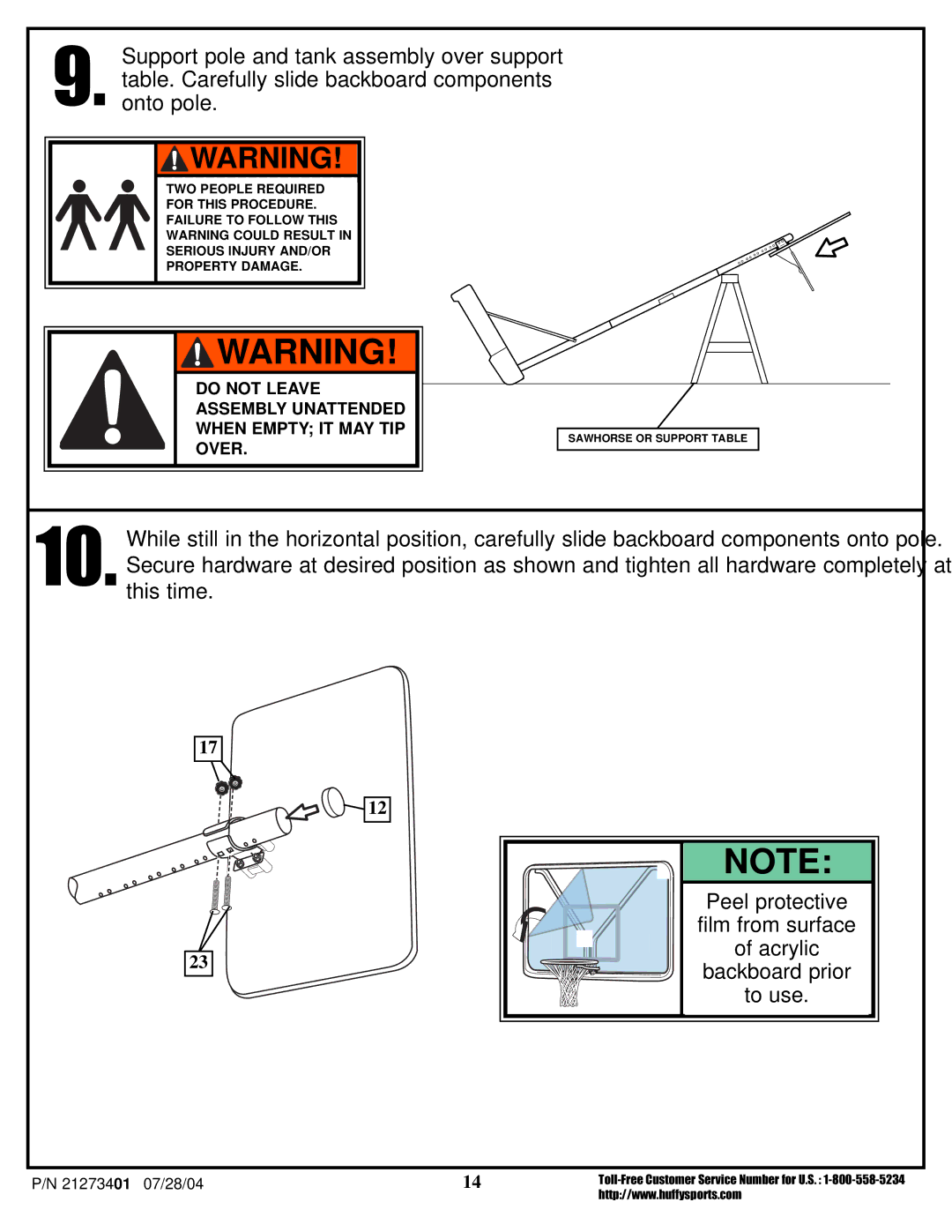 Huffy N1-506 manual Do not Leave Assembly Unattended When Empty IT MAY TIP Over 