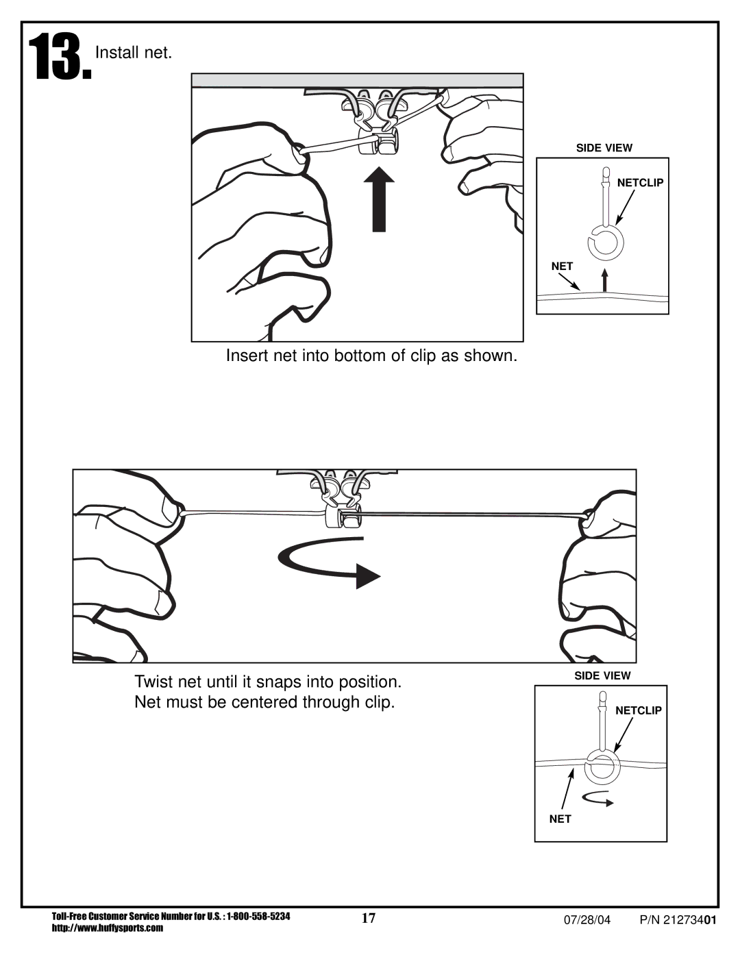 Huffy N1-506 manual Install net 