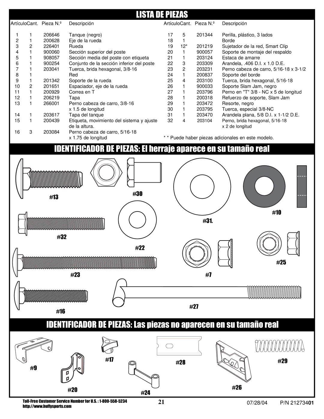 Huffy N1-506 manual Lista DE Piezas 