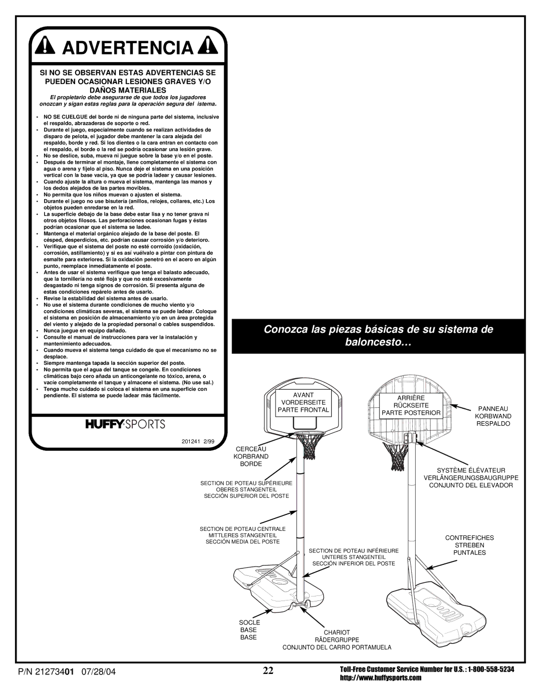 Huffy N1-506 manual Advertencia 