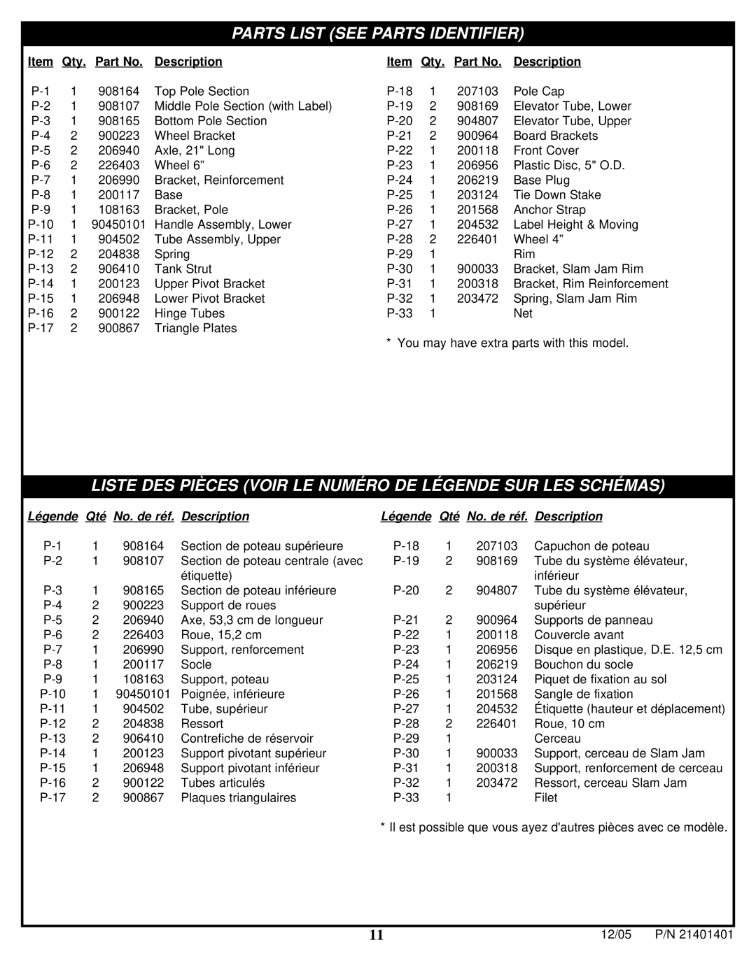 Huffy N5-101 manual Parts List see Parts Identifier 