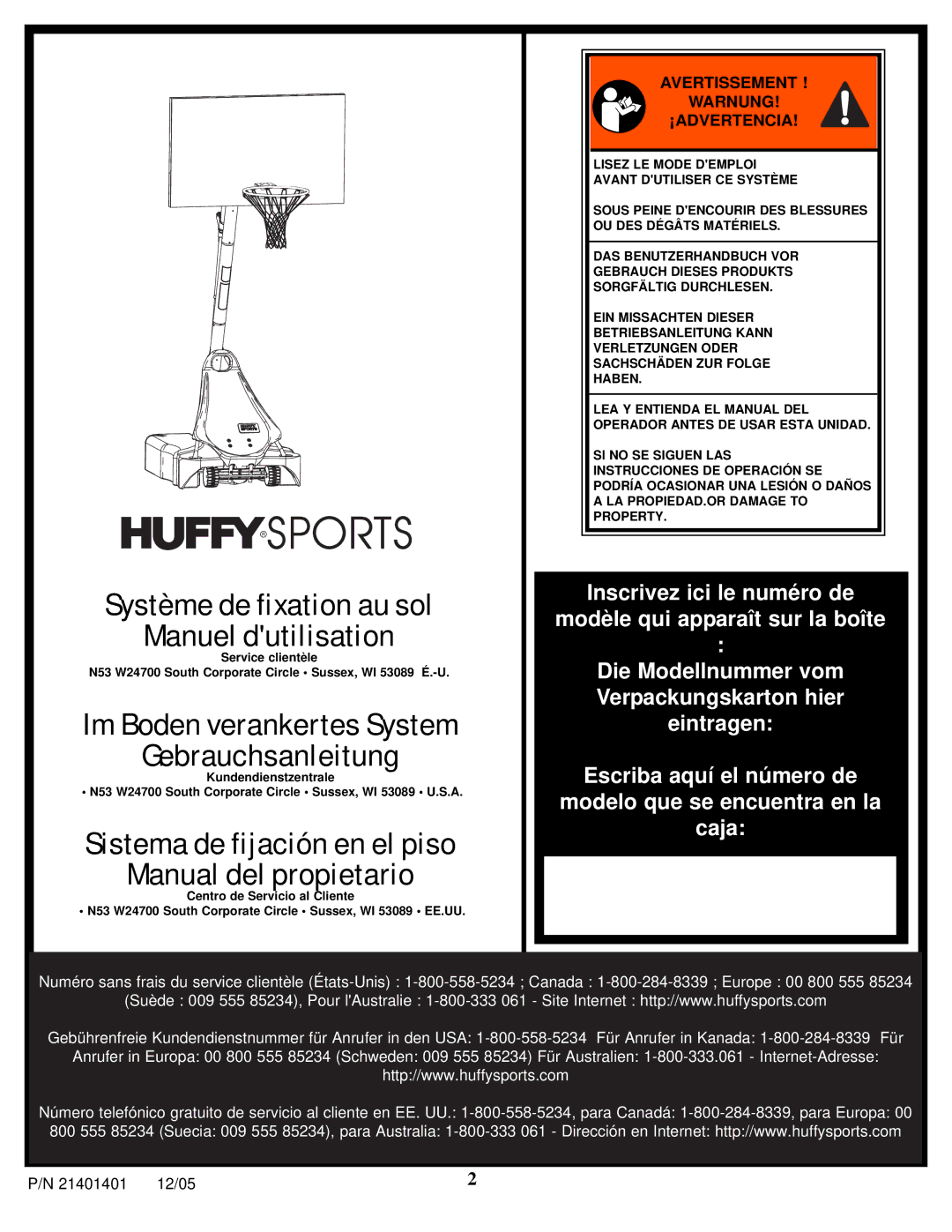 Huffy N5-101 manual Système de fixation au sol Manuel dutilisation 