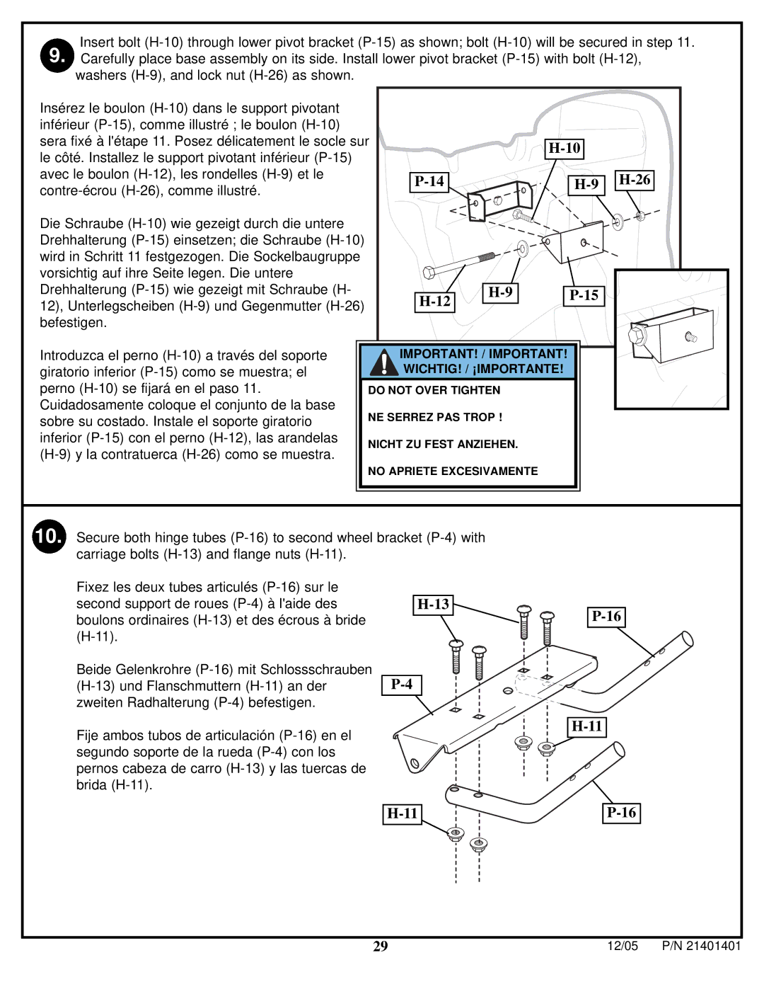 Huffy N5-101 manual Important! / Important! Wichtig! / ¡Importante 