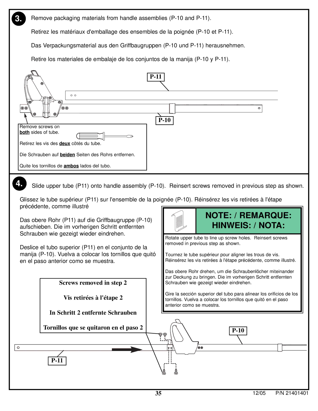 Huffy N5-101 manual Hinweis / Nota 