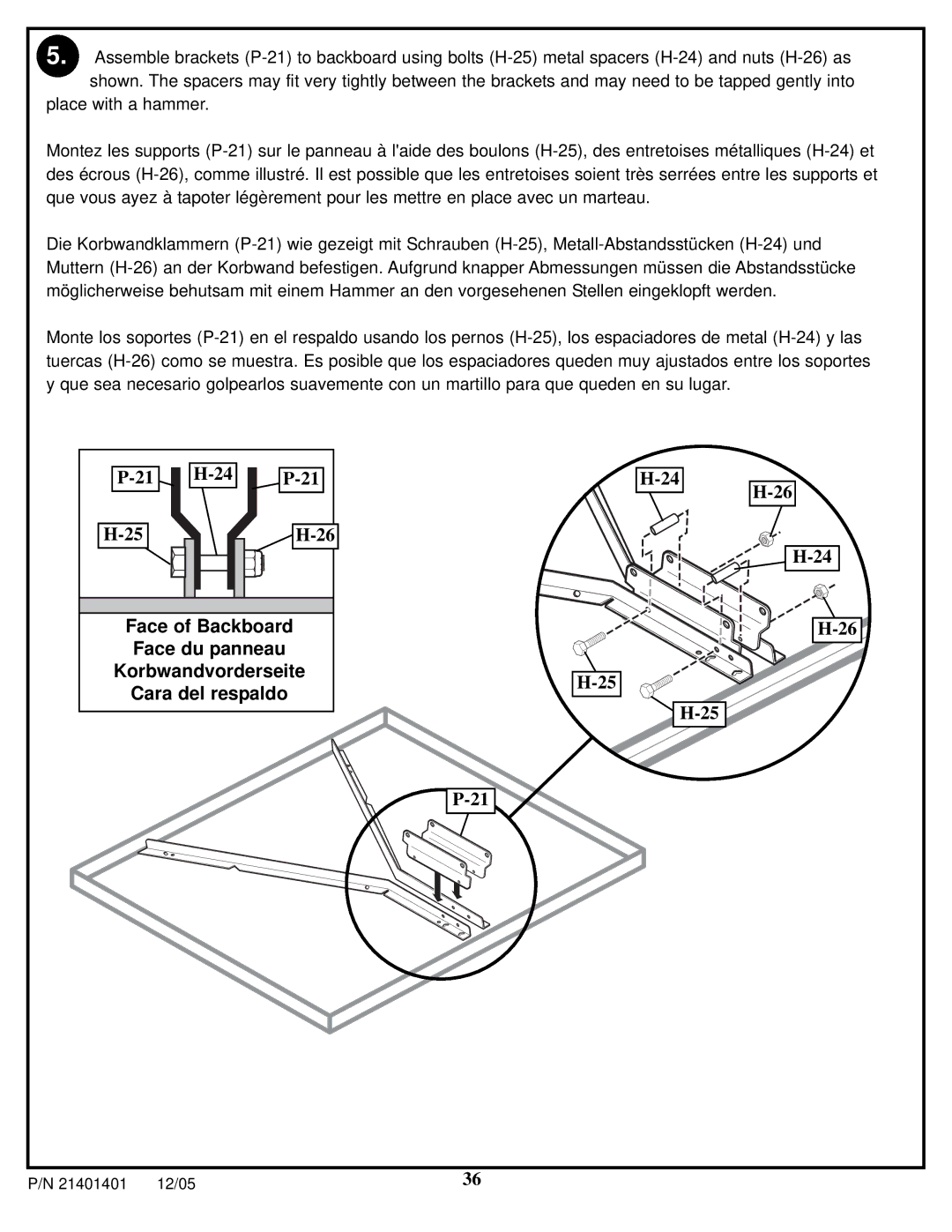 Huffy N5-101 manual Face of Backboard 