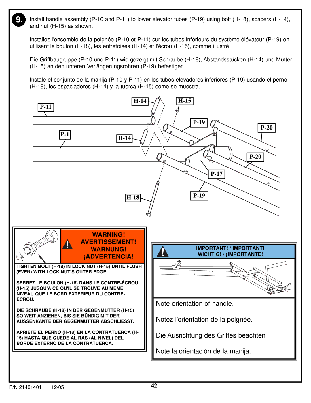 Huffy N5-101 manual Die Ausrichtung des Griffes beachten 