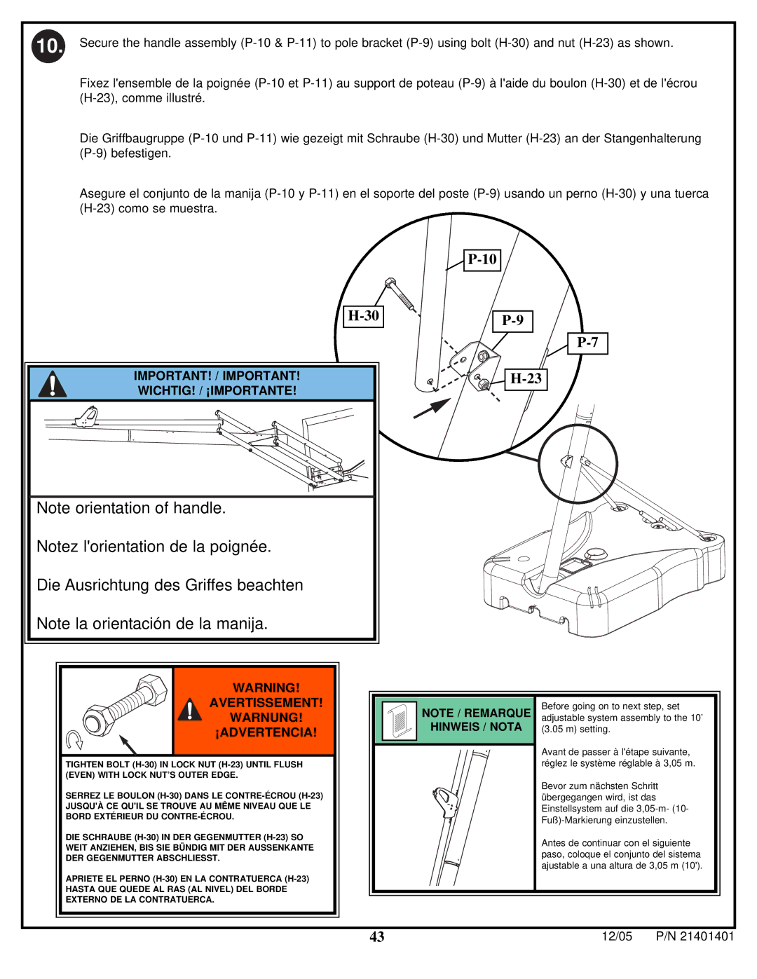 Huffy N5-101 manual Hinweis / Nota 