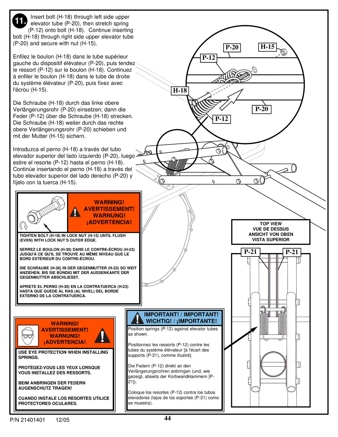 Huffy N5-101 manual Avertissement Warnung ¡ADVERTENCIA 