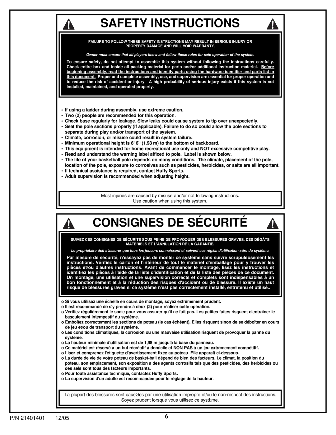 Huffy N5-101 manual Safety Instructions 