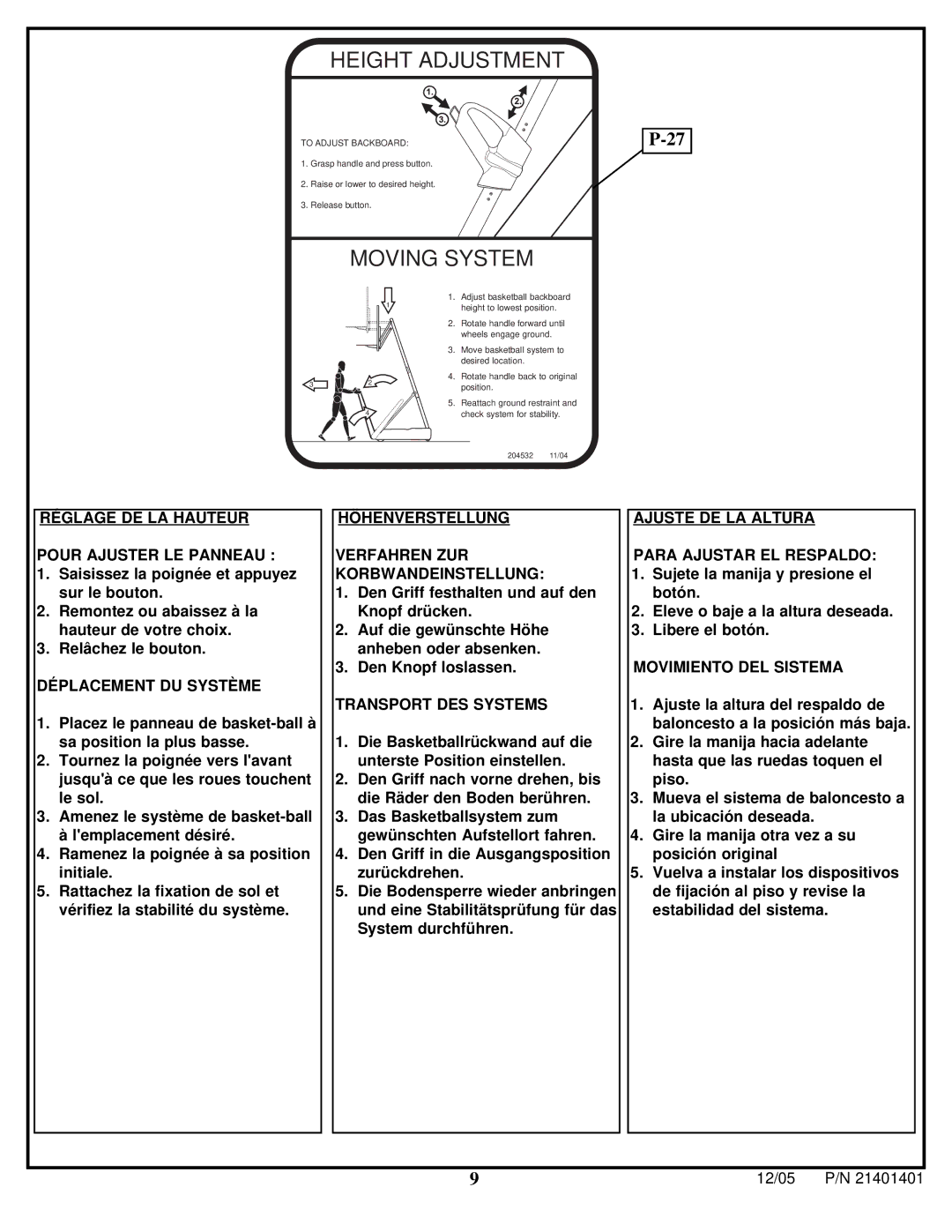 Huffy N5-101 manual Height Adjustment 