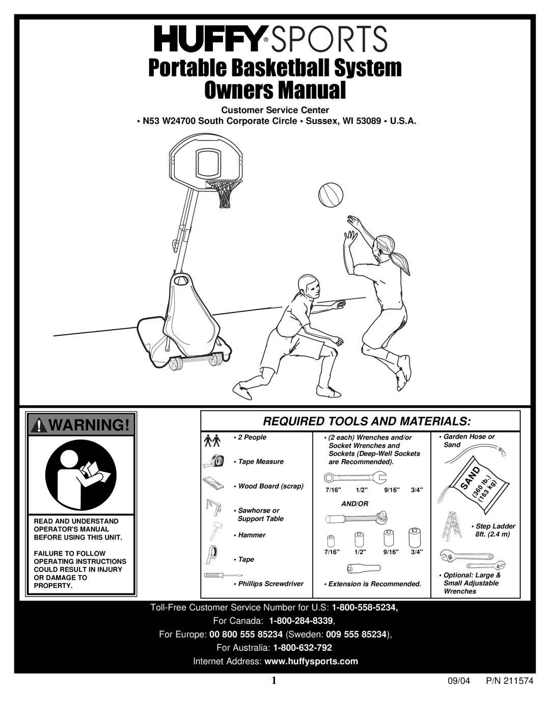 Huffy N53 W24700 manual Portable Basketball System 