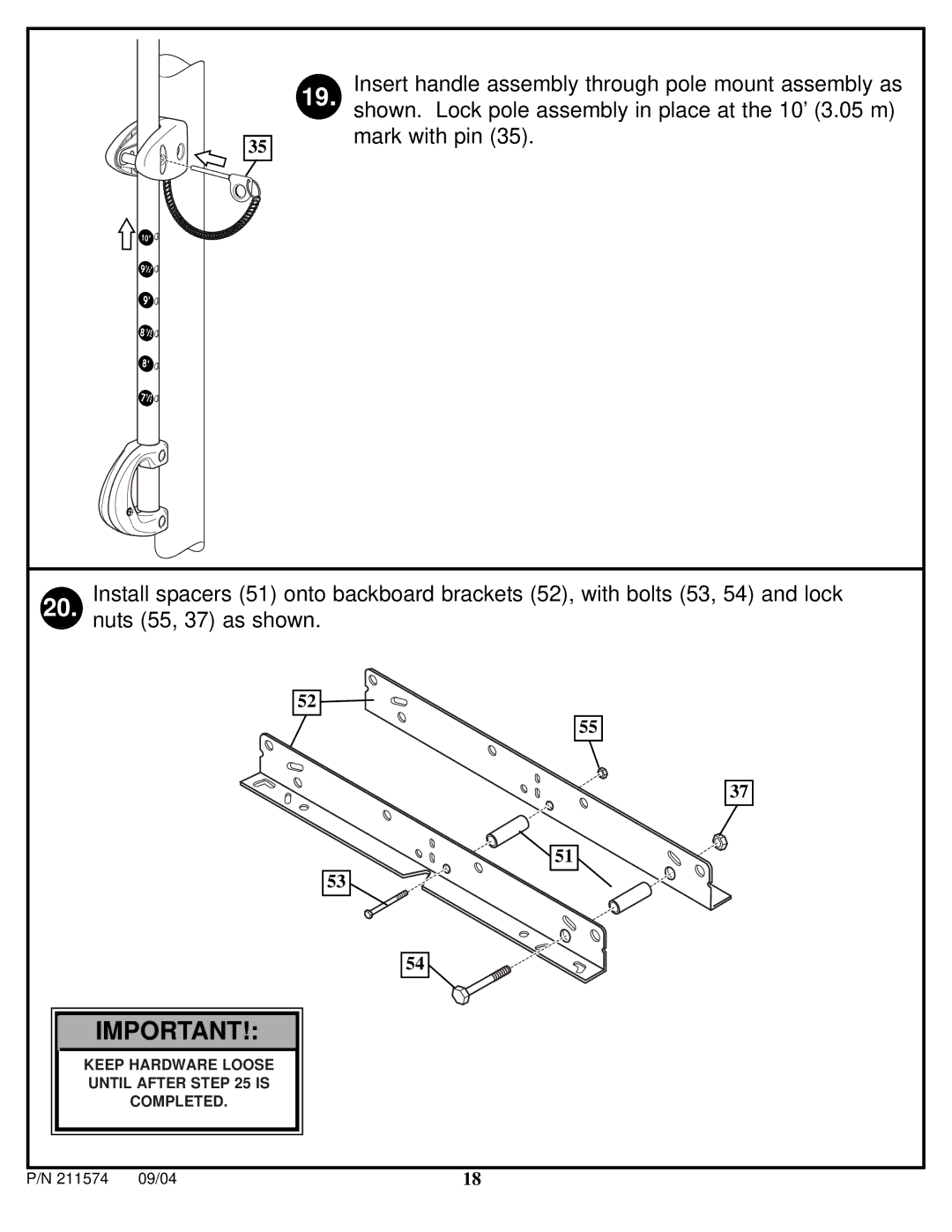 Huffy N53 W24700 manual Keep Hardware Loose Until After is Completed 