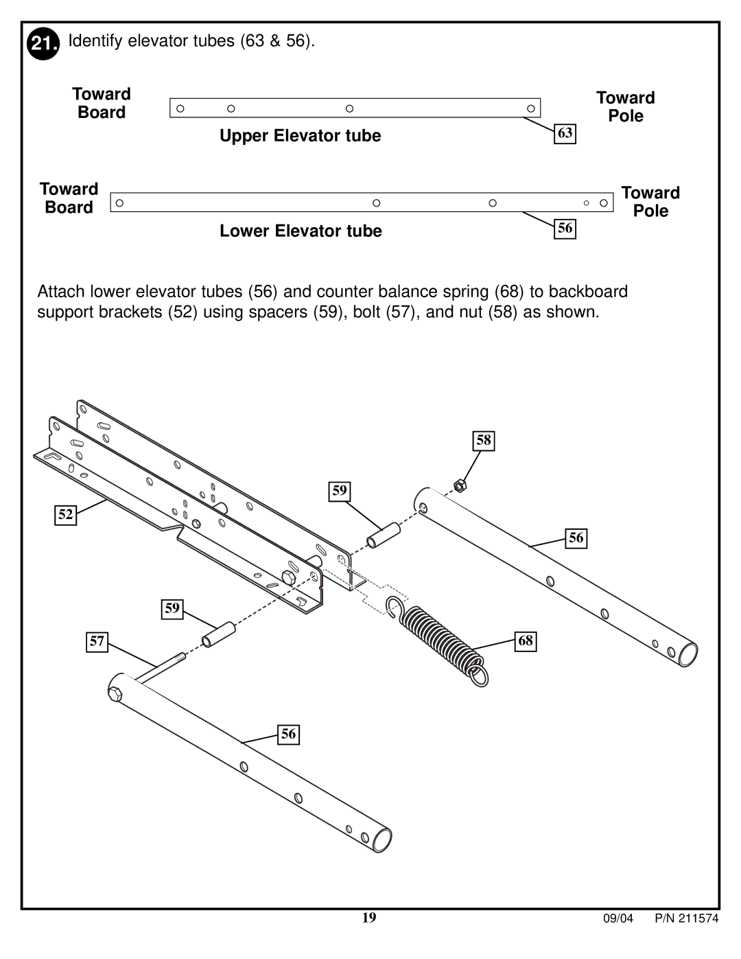 Huffy N53 W24700 manual Toward Board Upper Elevator tube Lower Elevator tube Pole 