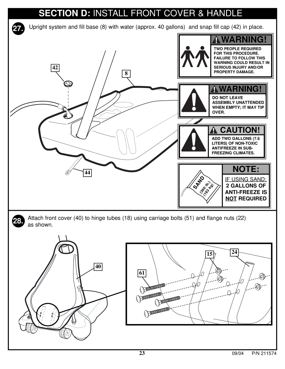 Huffy N53 W24700 manual Section D Install Front Cover & Handle 