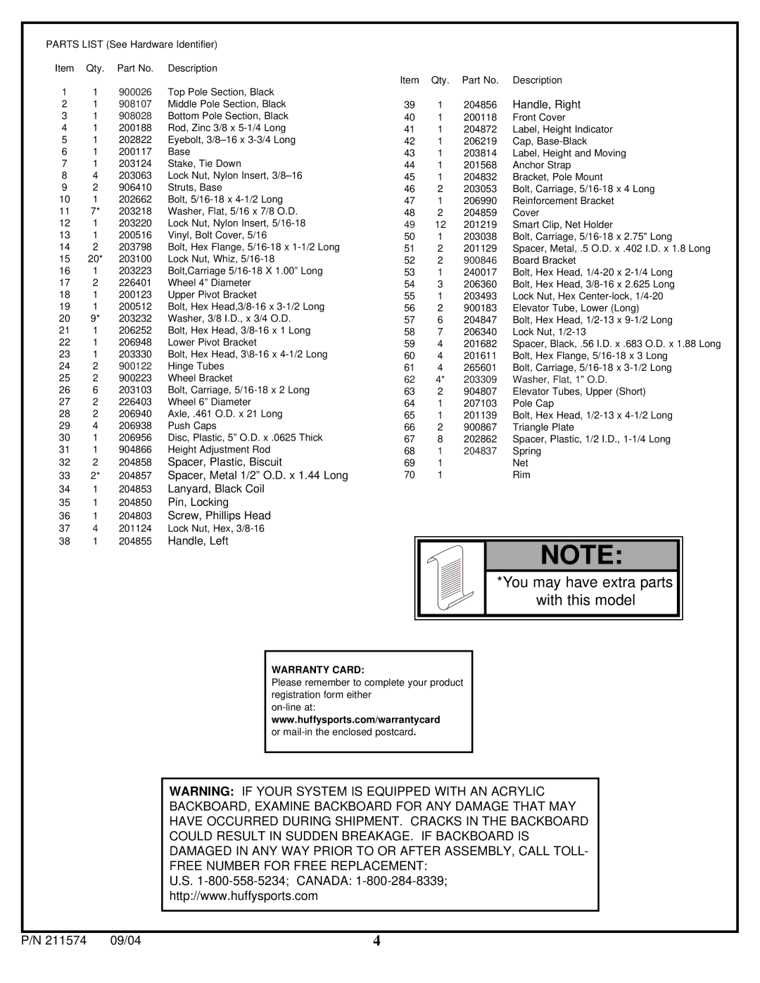 Huffy N53 W24700 manual You may have extra parts 