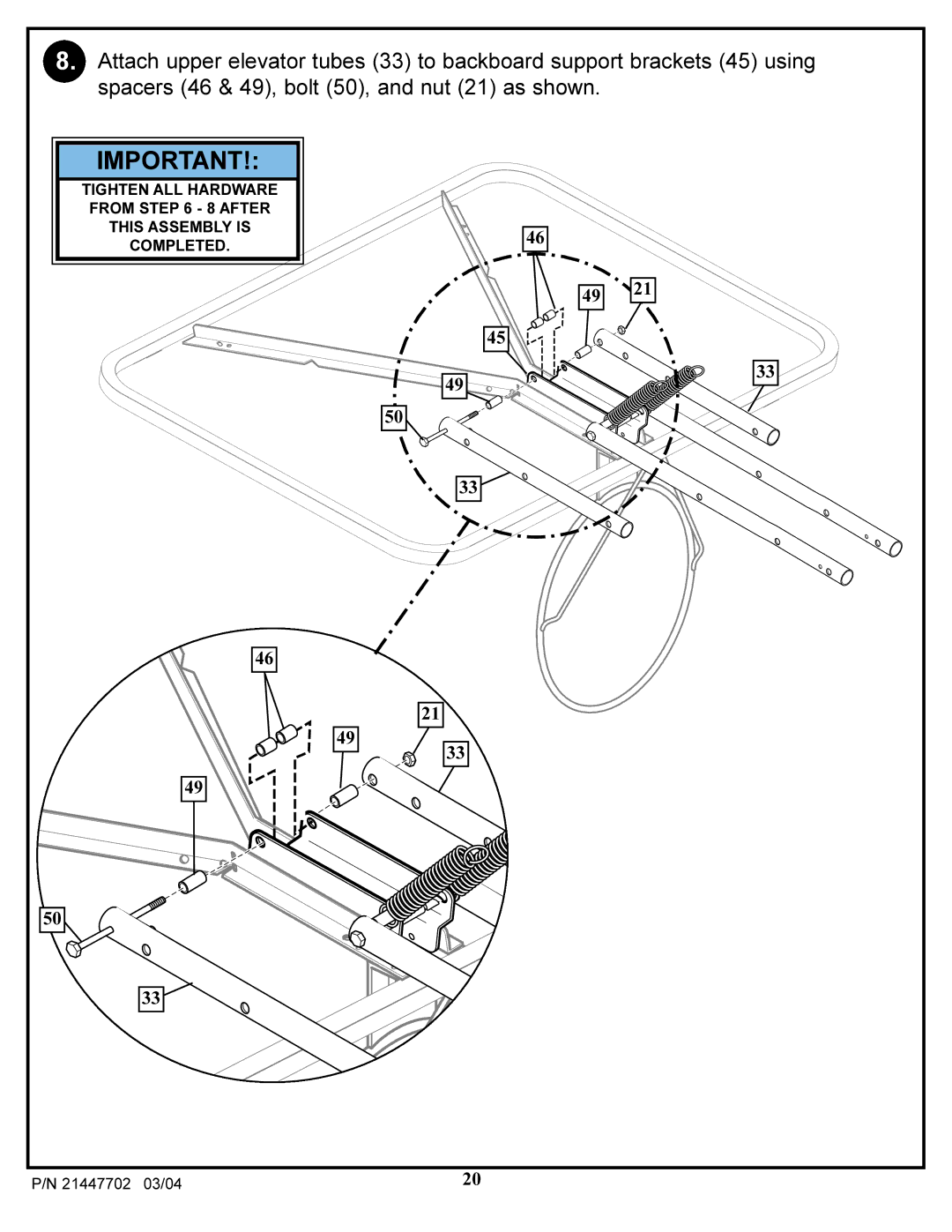 Huffy NCS102 manual Tighten ALL Hardware from 8 After this Assembly is Completed 