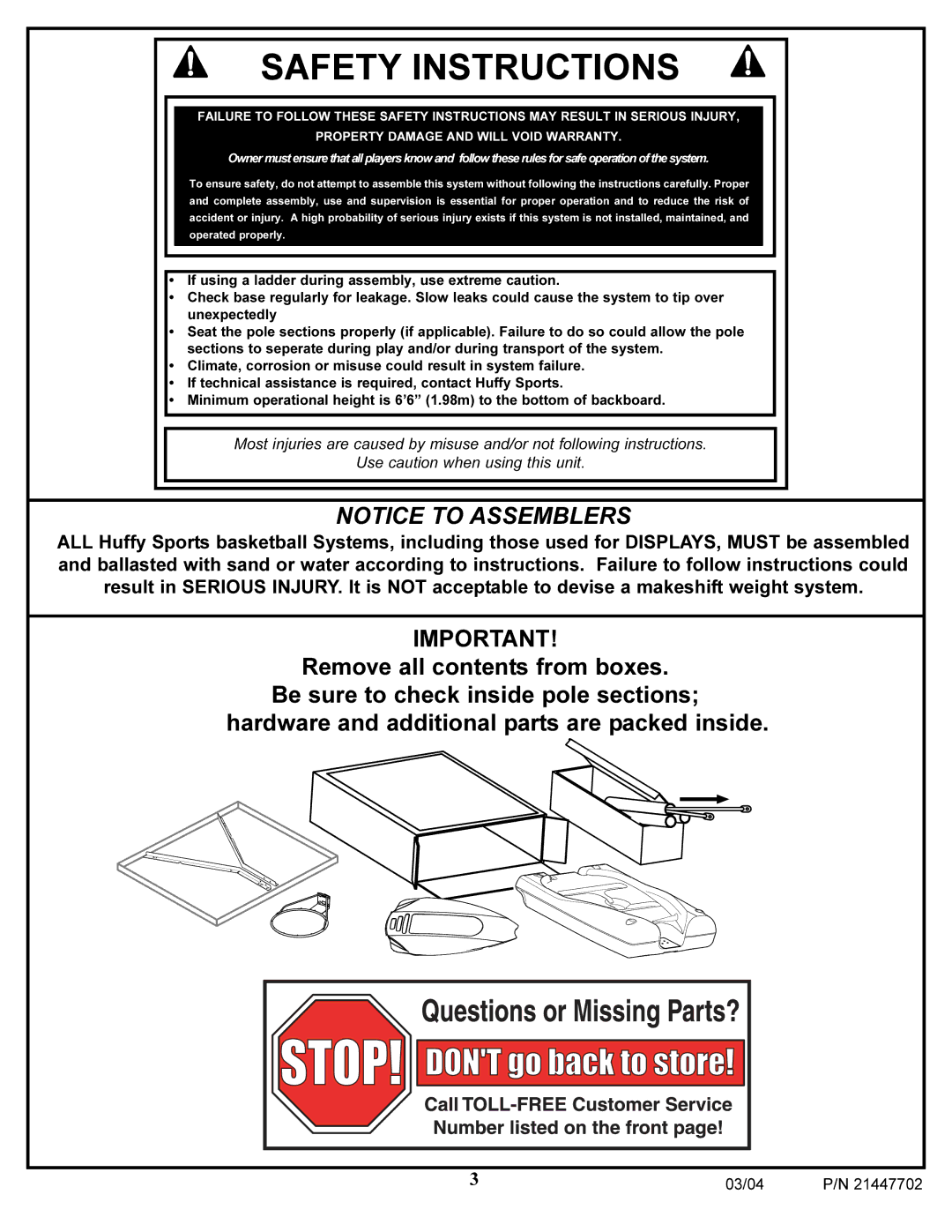 Huffy NCS102 manual Safety Instructions 