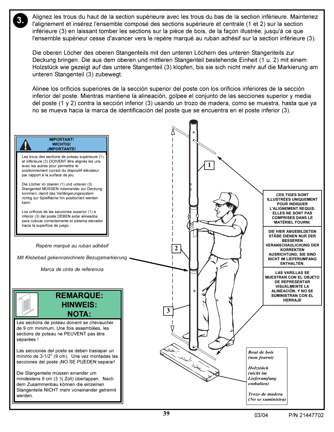 Huffy NCS102 manual Remarque Hinweis Nota 