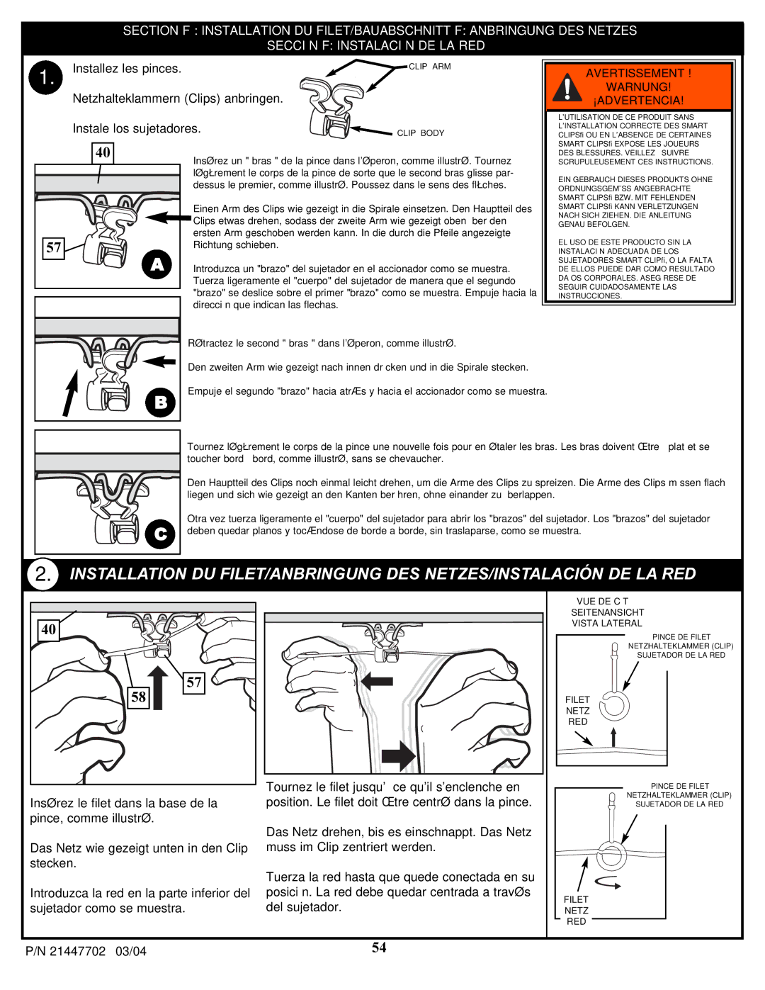 Huffy NCS102 manual Installez les pinces 