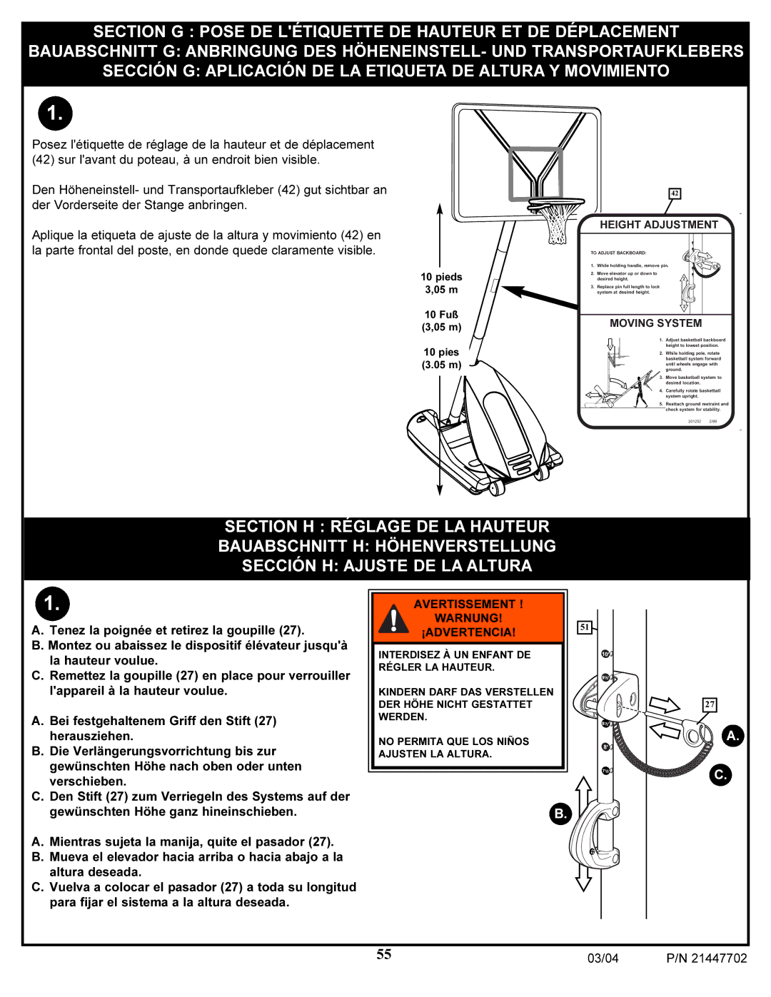 Huffy NCS102 manual Height Adjustment 