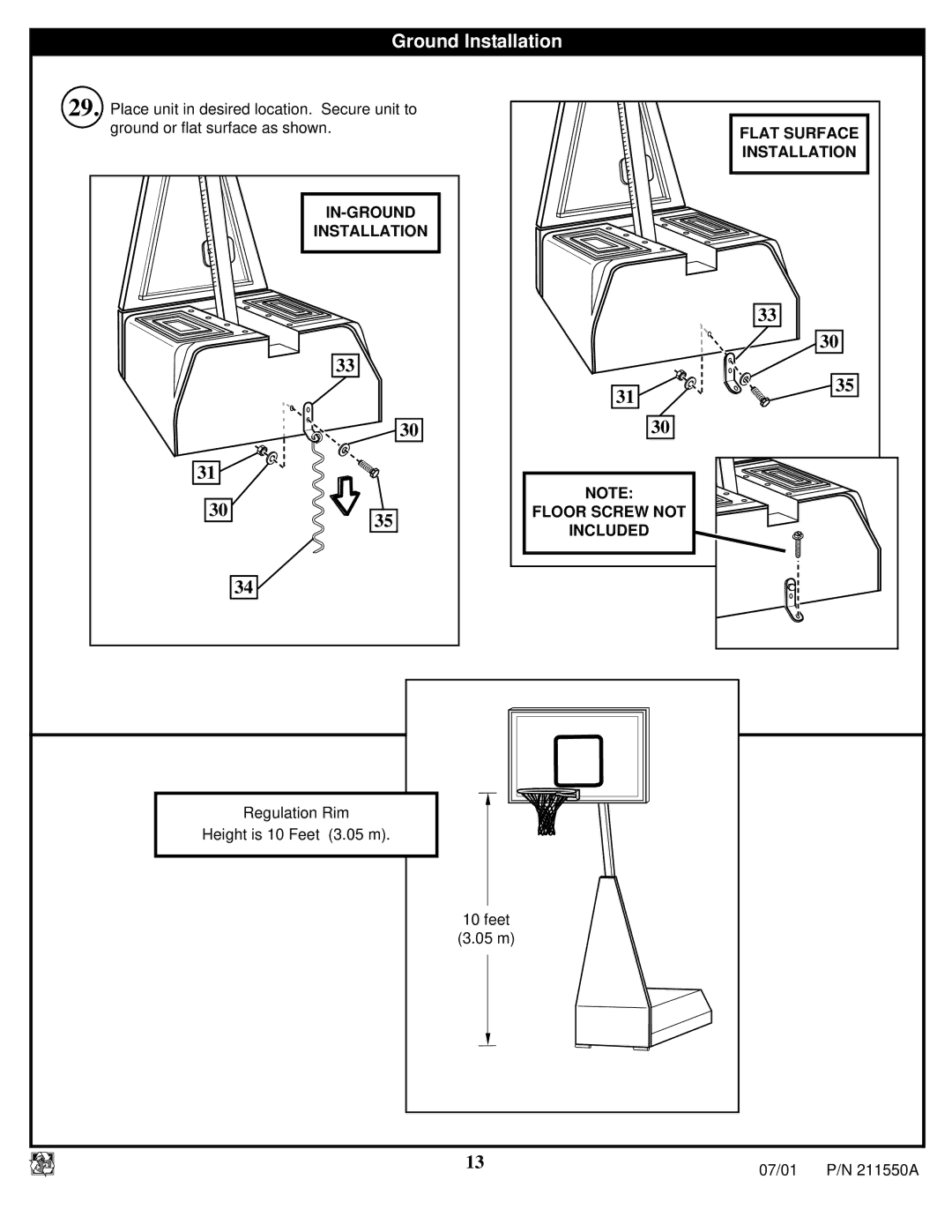 Huffy NT9110 manual Ground Installation 