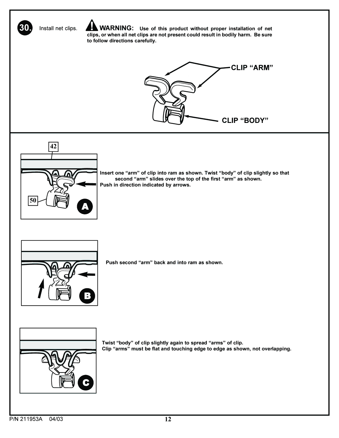 Huffy ortable Basketball System manual Clip ARM Clip Body 