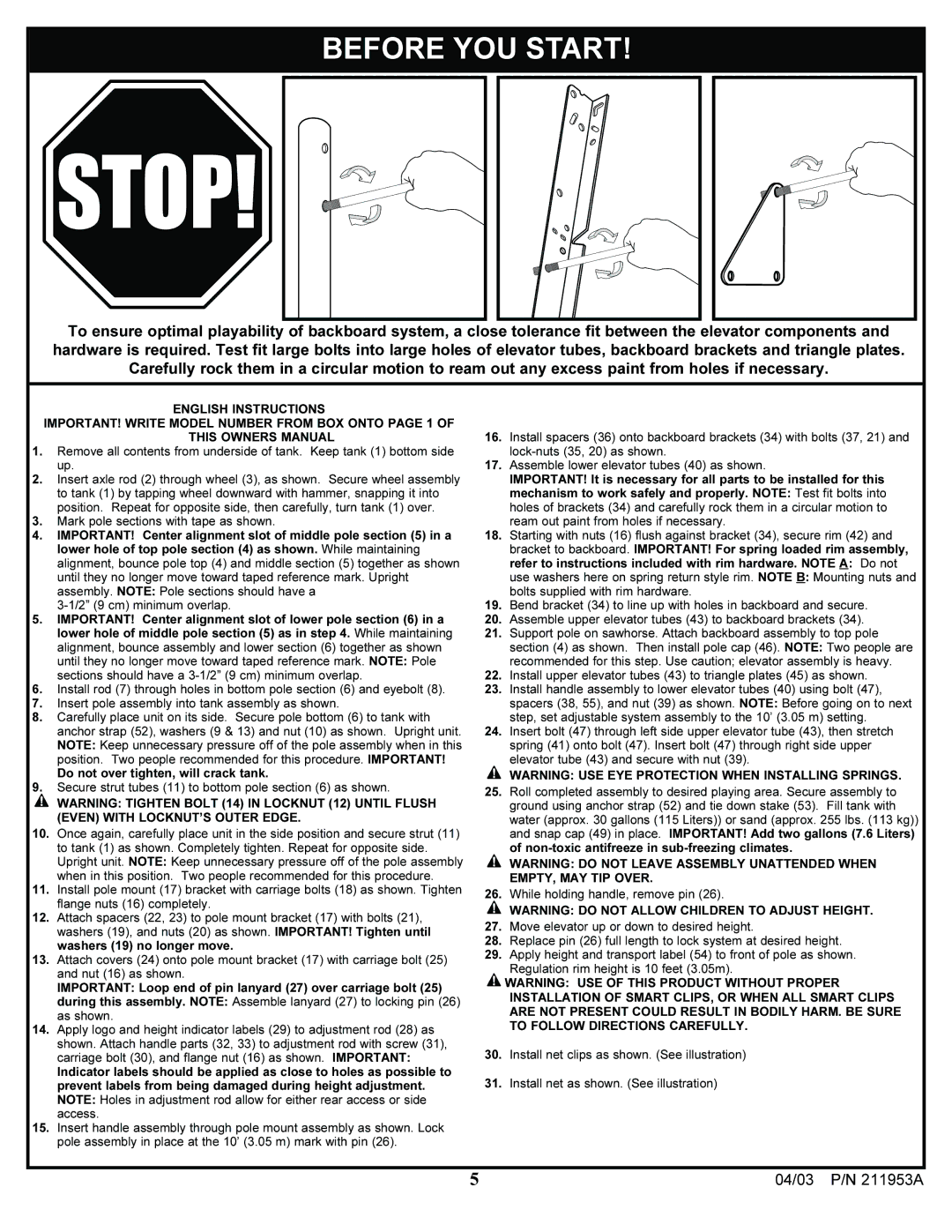 Huffy ortable Basketball System manual Before YOU Start 