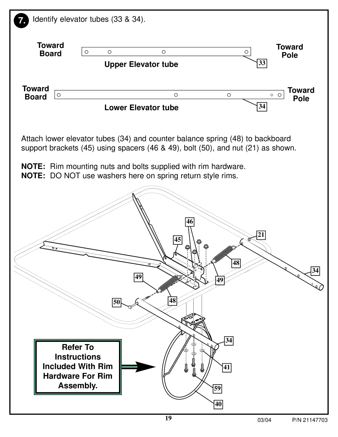 Huffy P/N 21147703 manual Toward Board Upper Elevator tube Lower Elevator tube Pole 