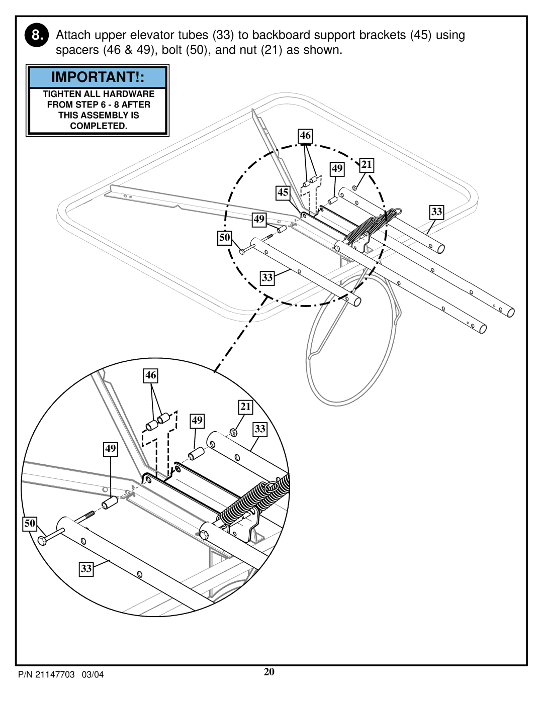 Huffy P/N 21147703 manual Tighten ALL Hardware From 8 After This Assembly is Completed 