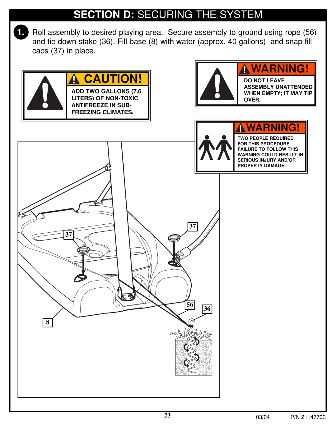 Huffy P/N 21147703 manual Section D Securing the System 