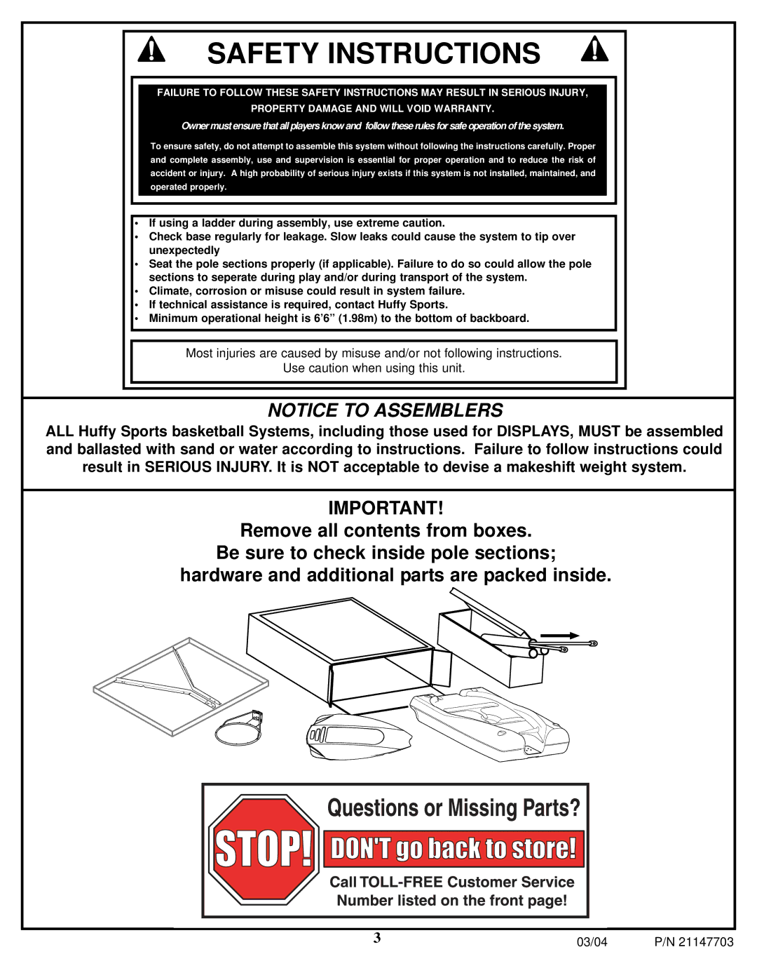 Huffy P/N 21147703 manual Safety Instructions 