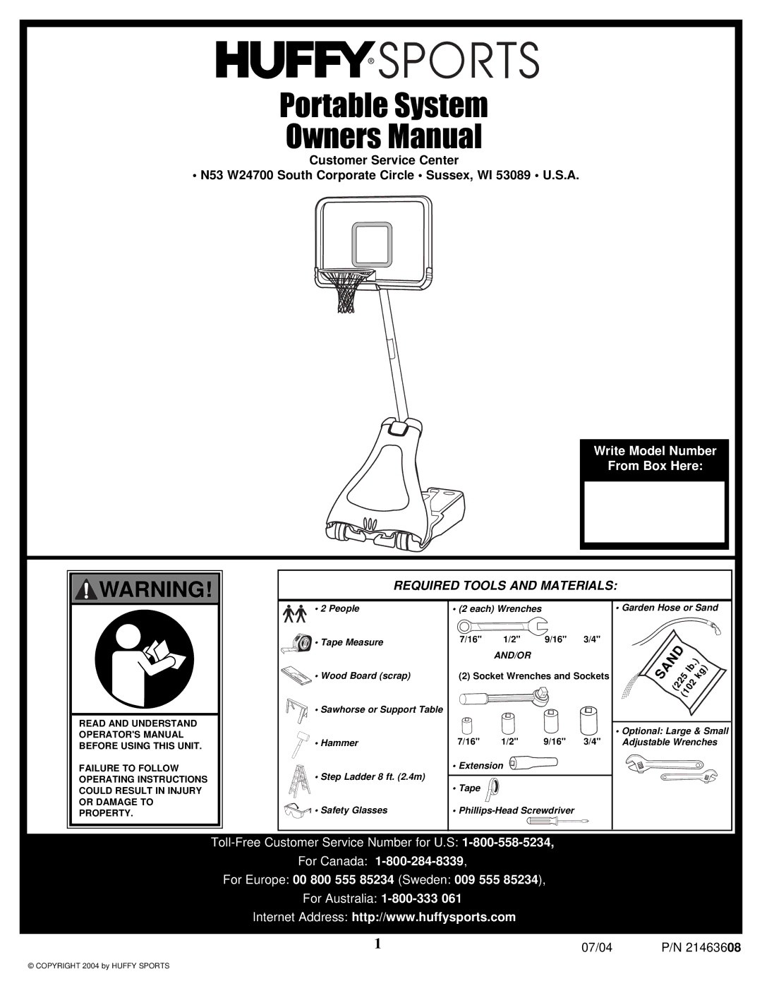 Huffy P/N 21463608 manual Portable System 