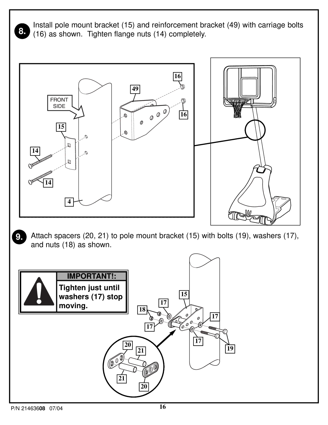 Huffy P/N 21463608 manual Tighten just until washers 17 stop moving 