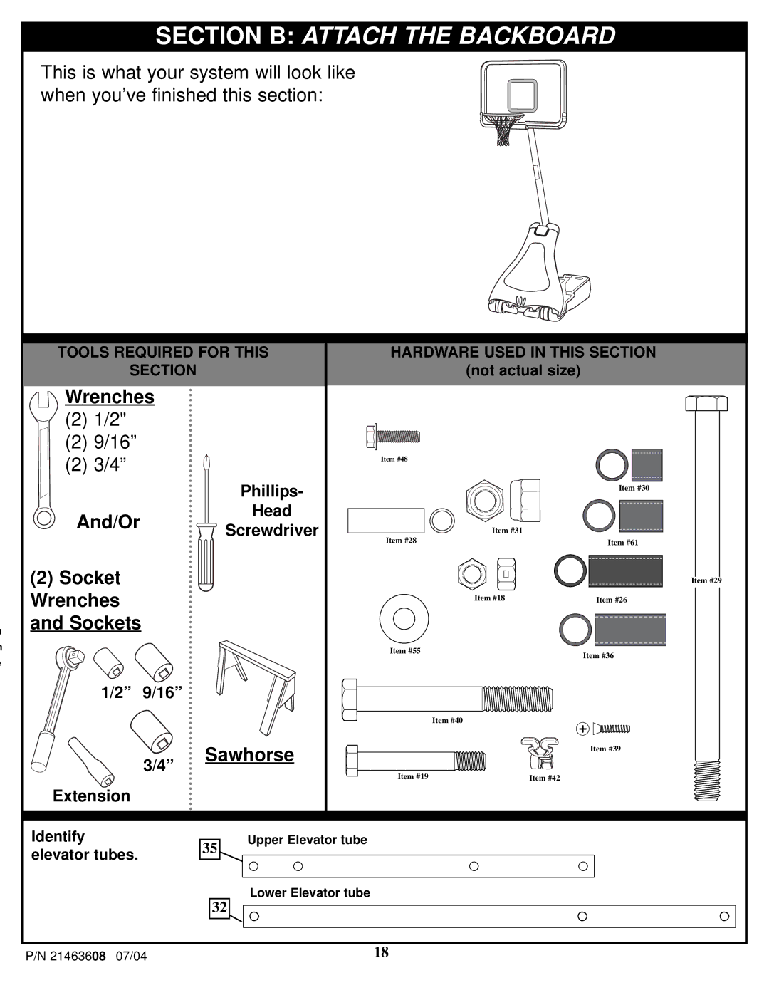 Huffy P/N 21463608 manual Section B Attach the Backboard 