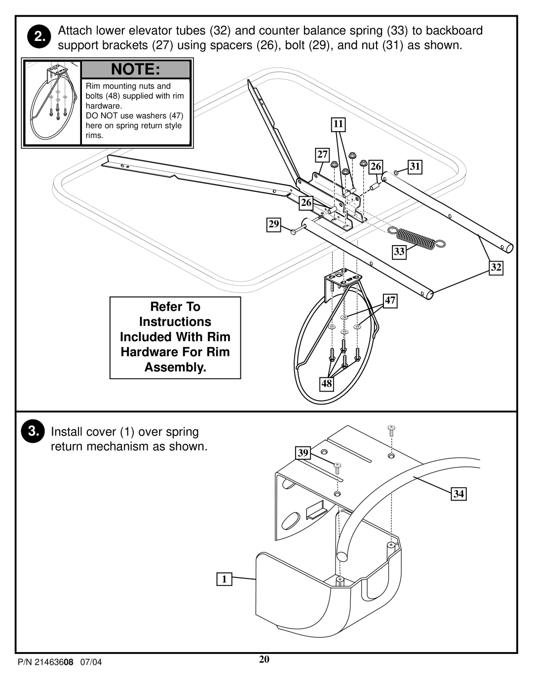 Huffy P/N 21463608 manual Install cover 1 over spring return mechanism as shown 