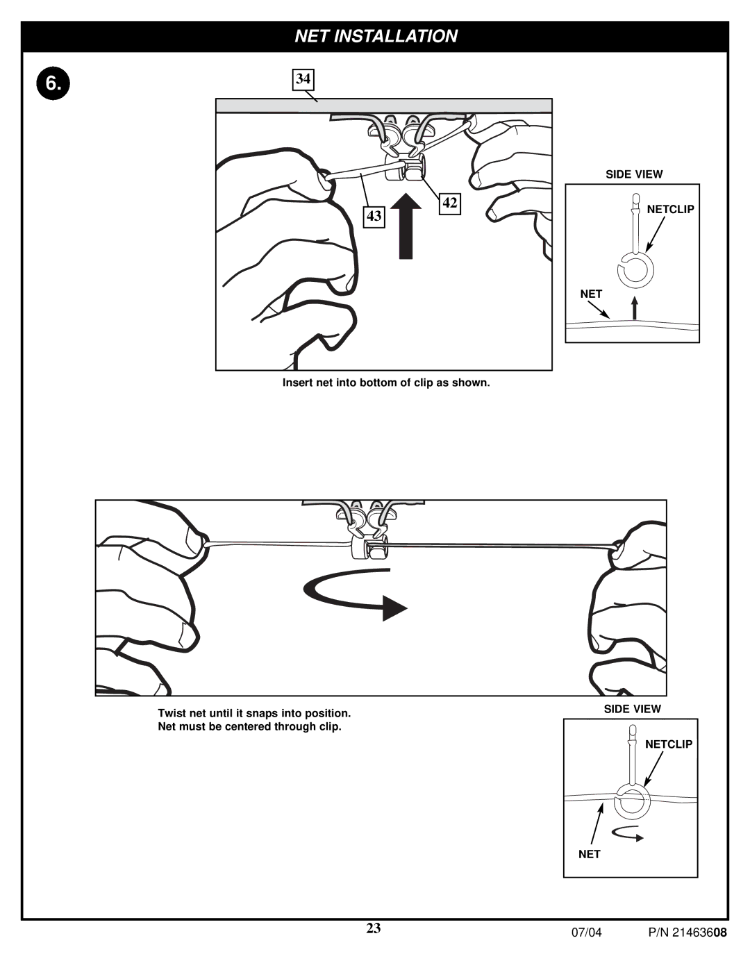 Huffy P/N 21463608 manual NET Installation 