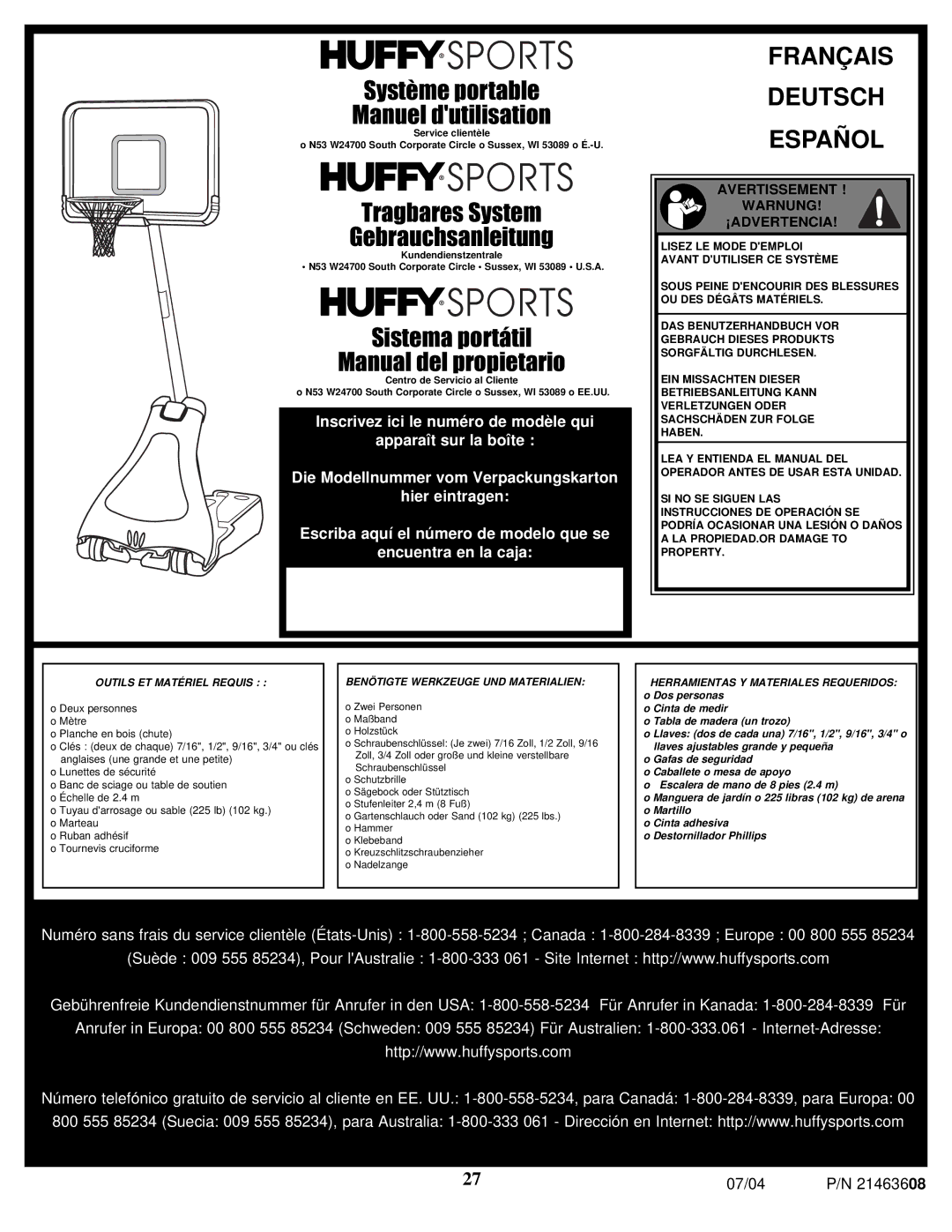 Huffy P/N 21463608 manual Français Deutsch Español 