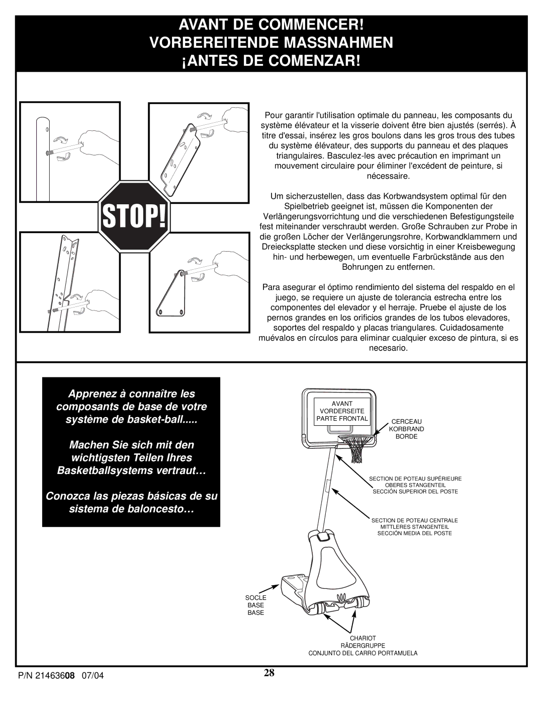 Huffy P/N 21463608 manual Socle Base Chariot Rädergruppe Conjunto DEL Carro Portamuela 