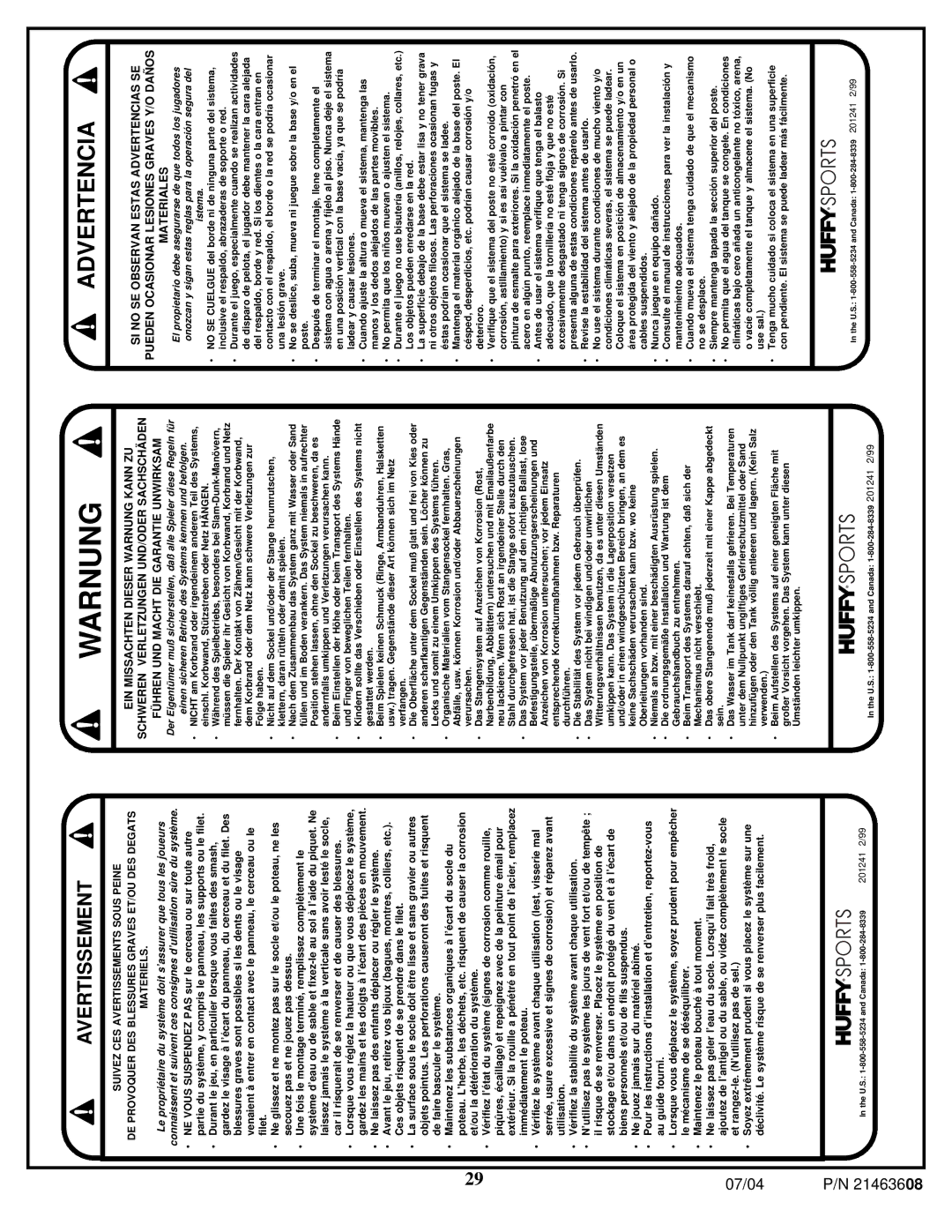 Huffy P/N 21463608 manual Warnung 