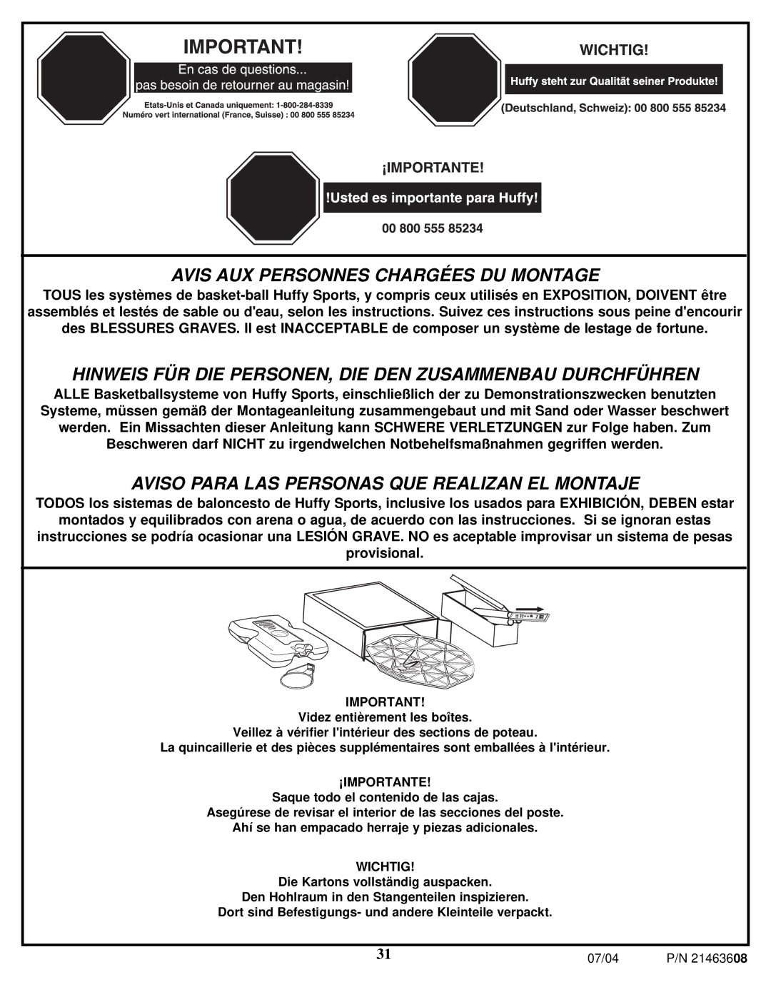 Huffy P/N 21463608 manual Avis AUX Personnes Chargées DU Montage 