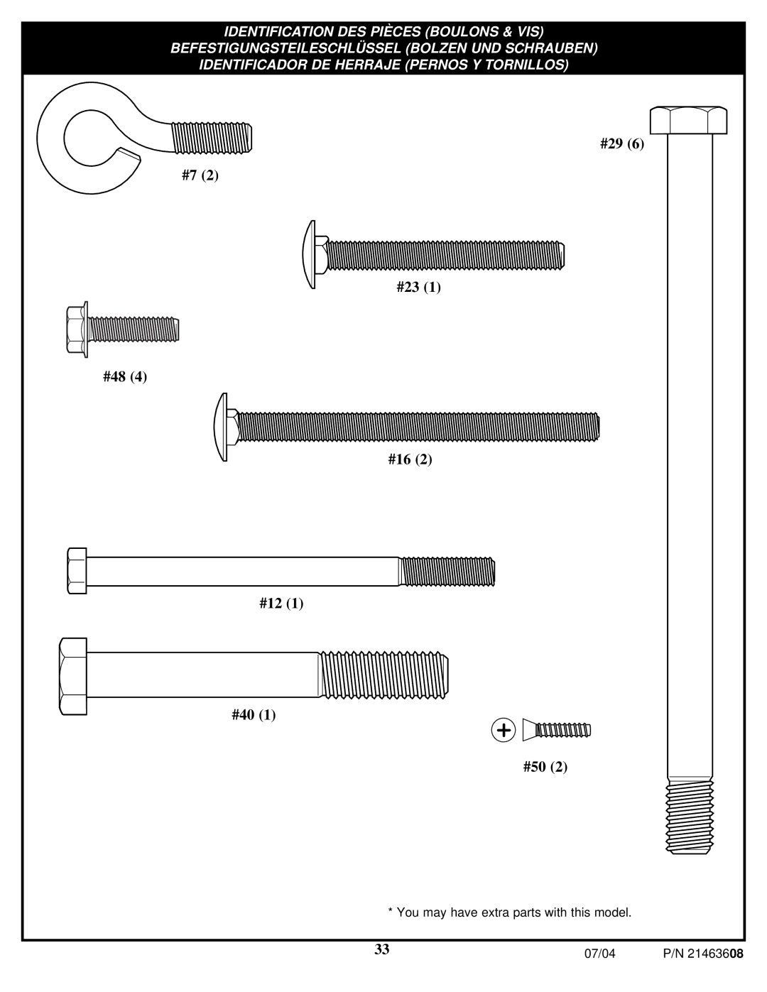 Huffy P/N 21463608 manual #29 #23 #48 #16 #12 #40 #50 