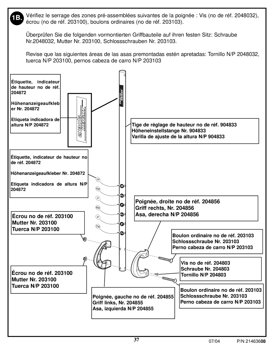 Huffy P/N 21463608 manual Boulon ordinaire no de réf 