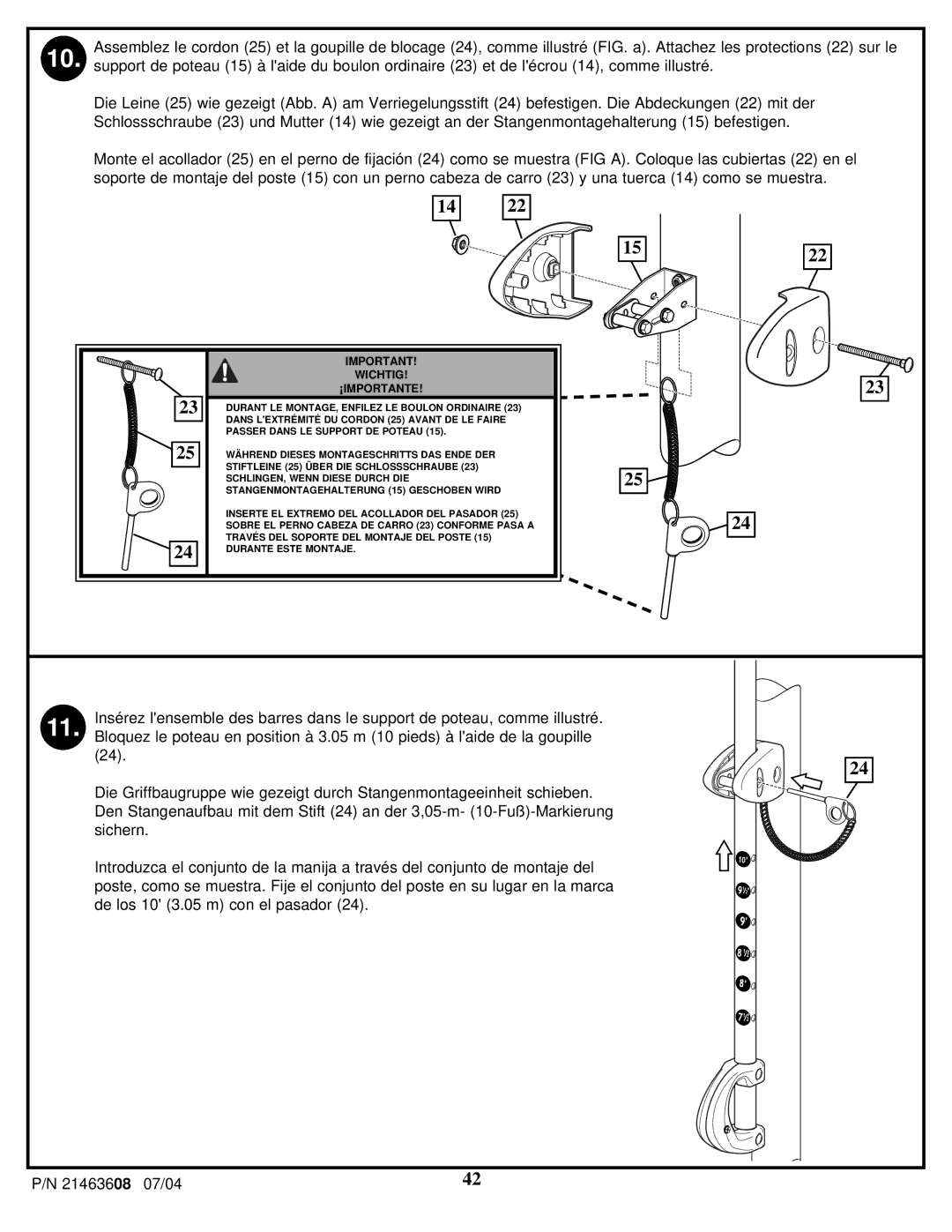 Huffy P/N 21463608 manual Wichtig ¡IMPORTANTE 