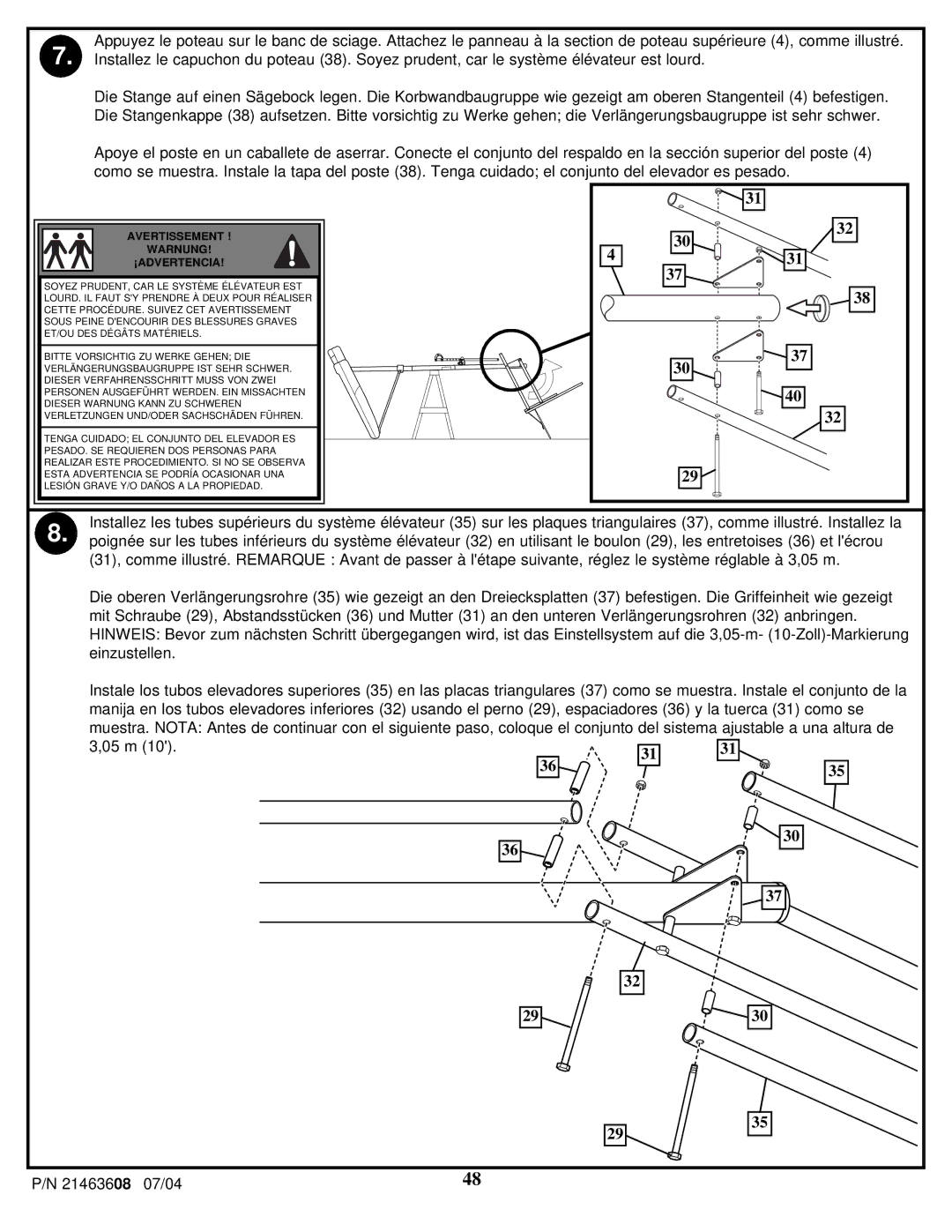 Huffy P/N 21463608 manual Avertissement Warnung ¡ADVERTENCIA 