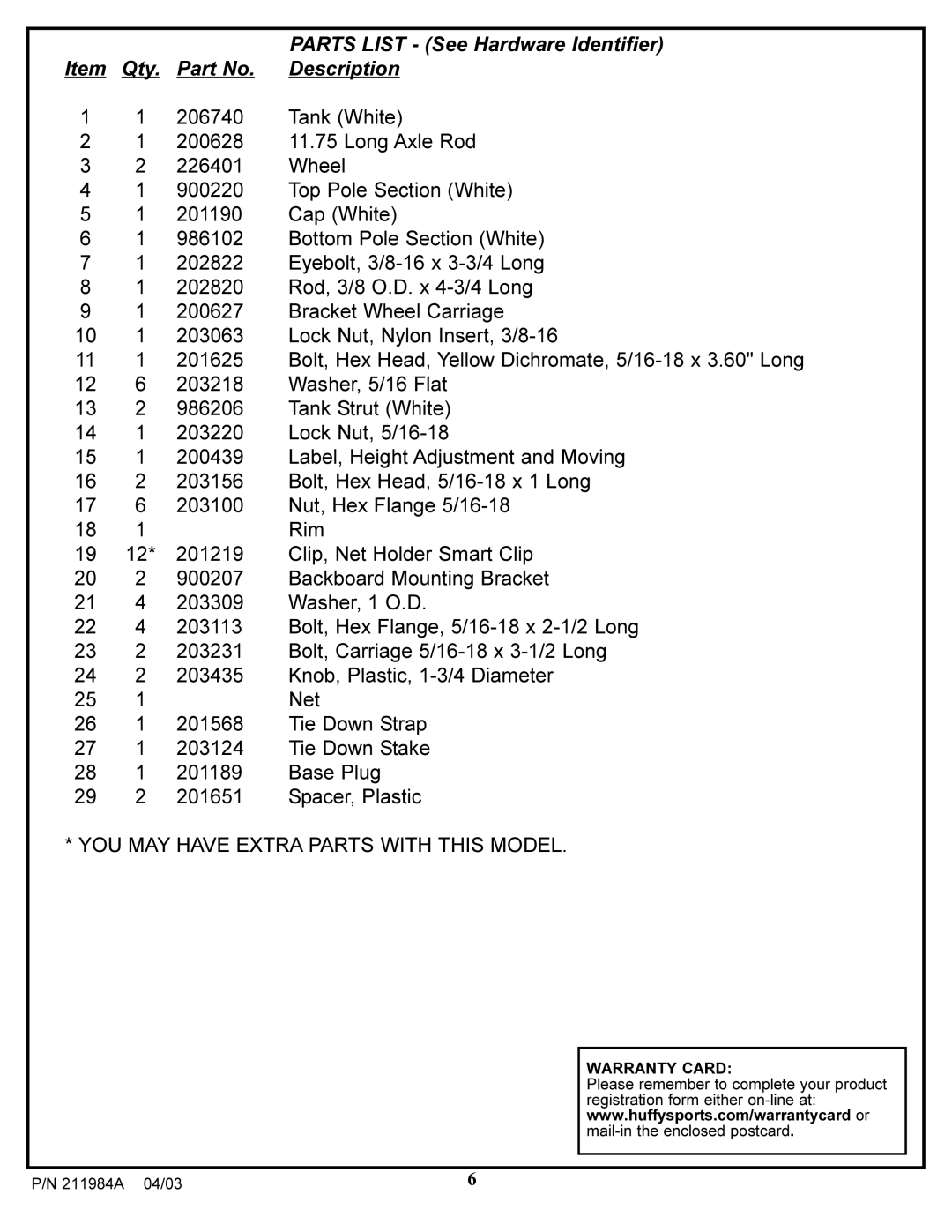 Huffy Pool System manual YOU MAY have Extra Parts with this Model 